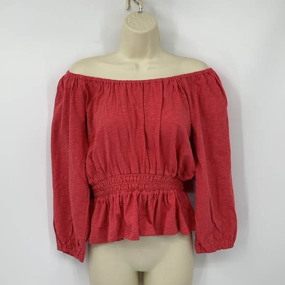Marine Layer Christiana knit boho top shirt blouse red off shoulder smock new S - Picture 4 of 5